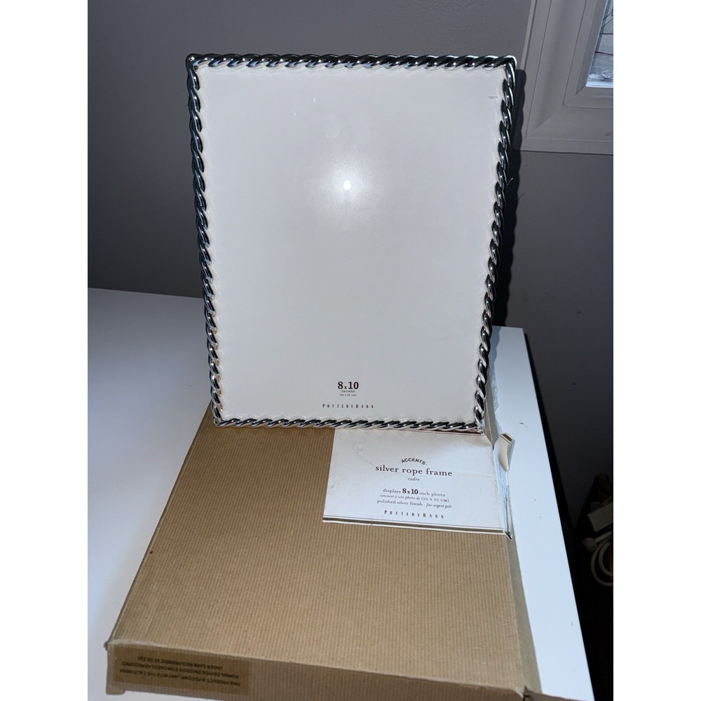 Pottery Barn Silver Braided Twist Frame Picture Clear Glass Black Felt NIB G